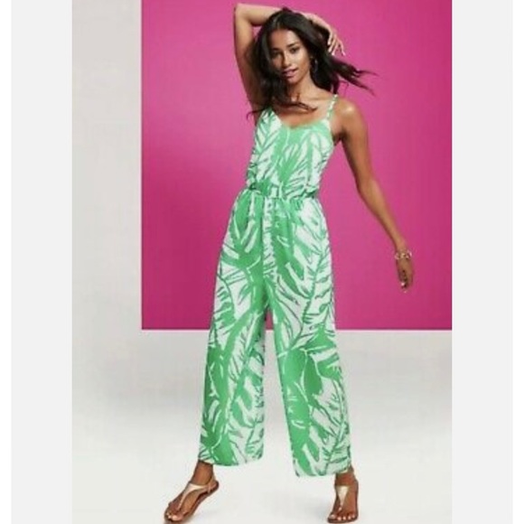 Lily Pulitzer Jumpsuit Green Floral Fully Lined w/Adjustable Straps Size XL NWT - Picture 2 of 9